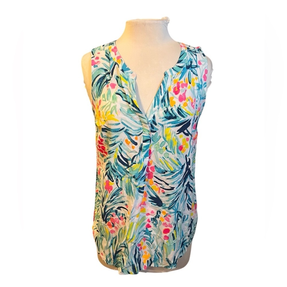 Lilly Pulitzer Stacey Floral Sleeveless Blouse Serene Blue Tippy - Medium